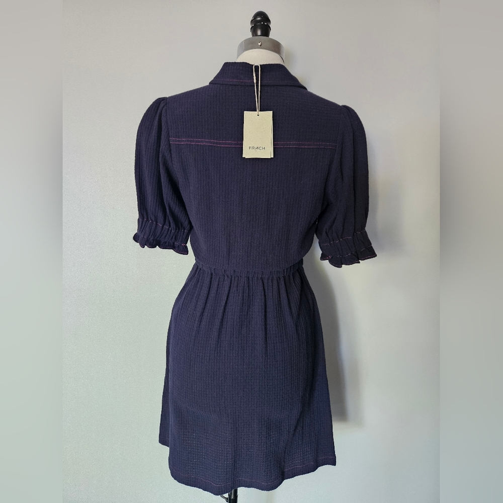 FRNCH Paris Midi Dress Womens XS Marine Blue NWT - Picture 6 of 10
